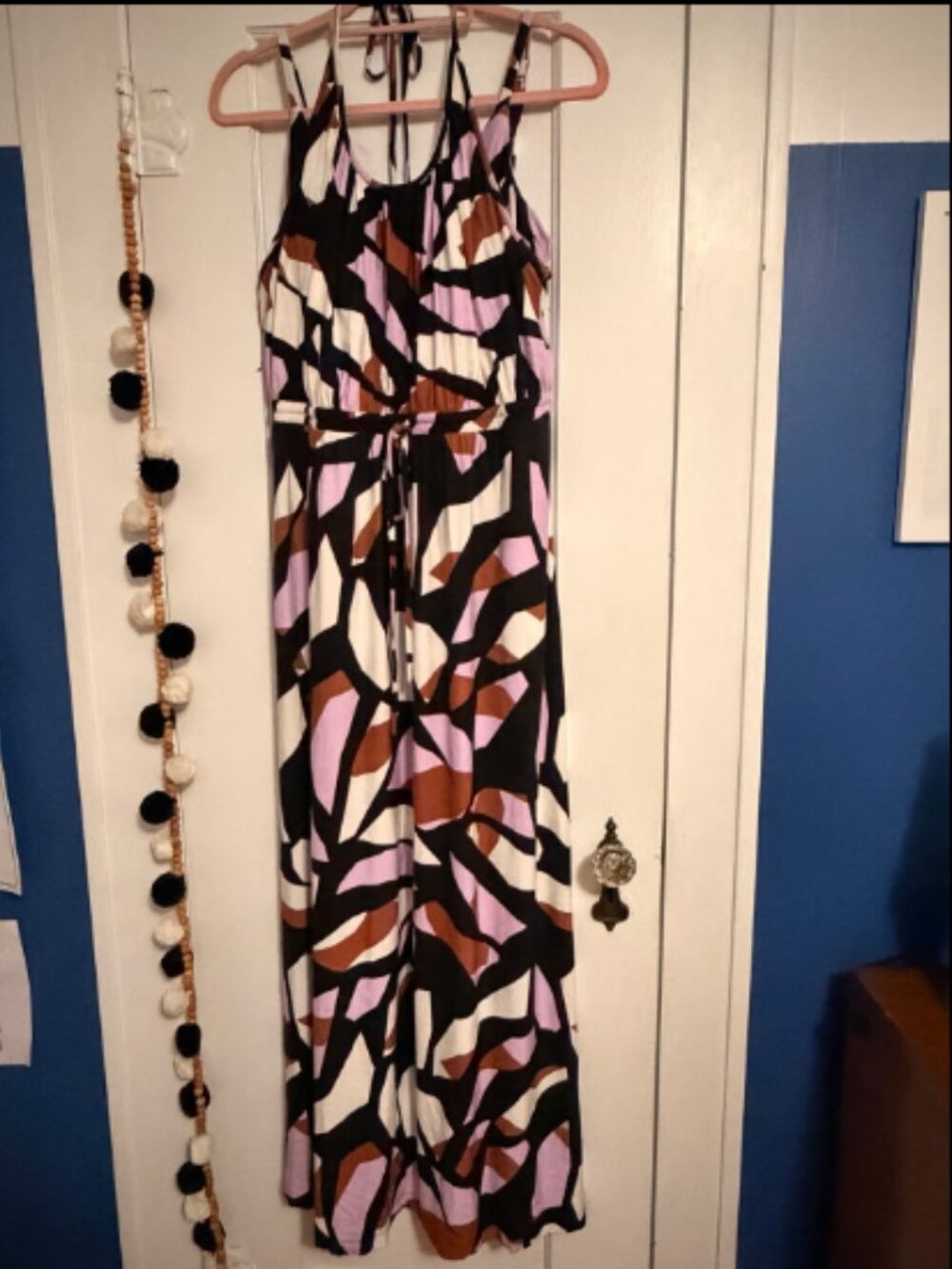 Soma Women’s Large Halter Maxi Dress Abstract Print Built-In Padded Bra